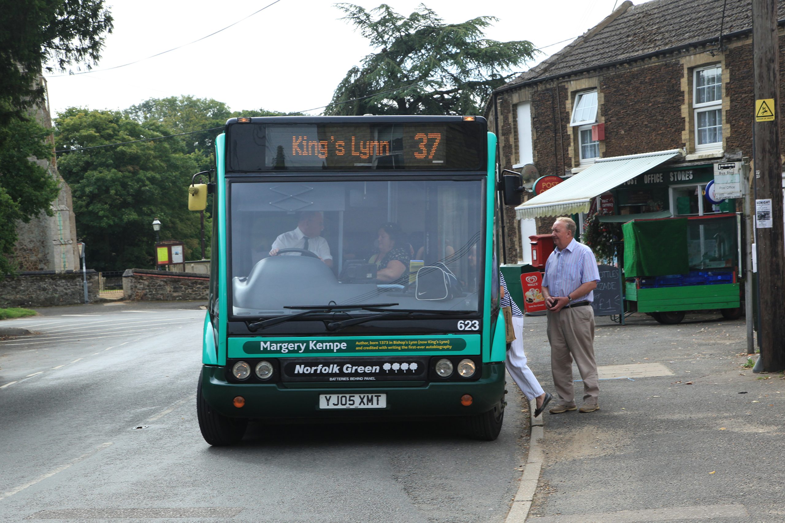 A bus in a rural village; transport is a key issue in rural communities.
